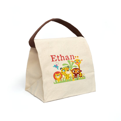 Simple All Natural Zoo Animals Personalized Canvas Lunch Bag
